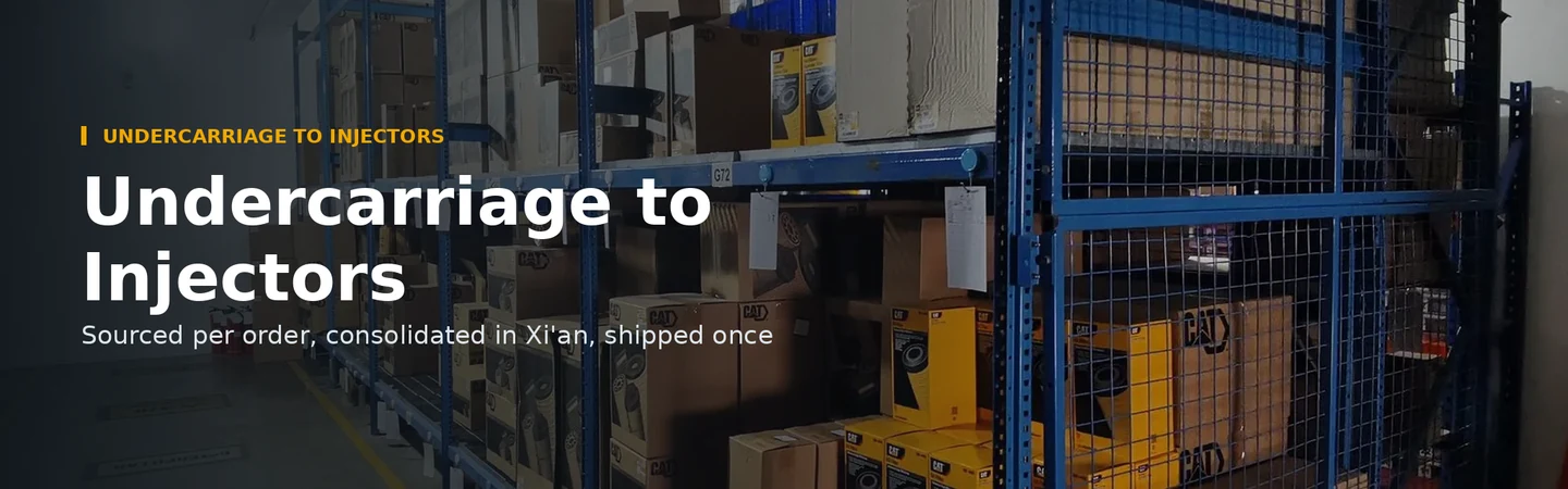 Undercarriage to Injectors — sourced per order, consolidated in Xi'an, shipped once