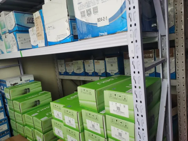 Engine and machine parts in storage, coded by bin
